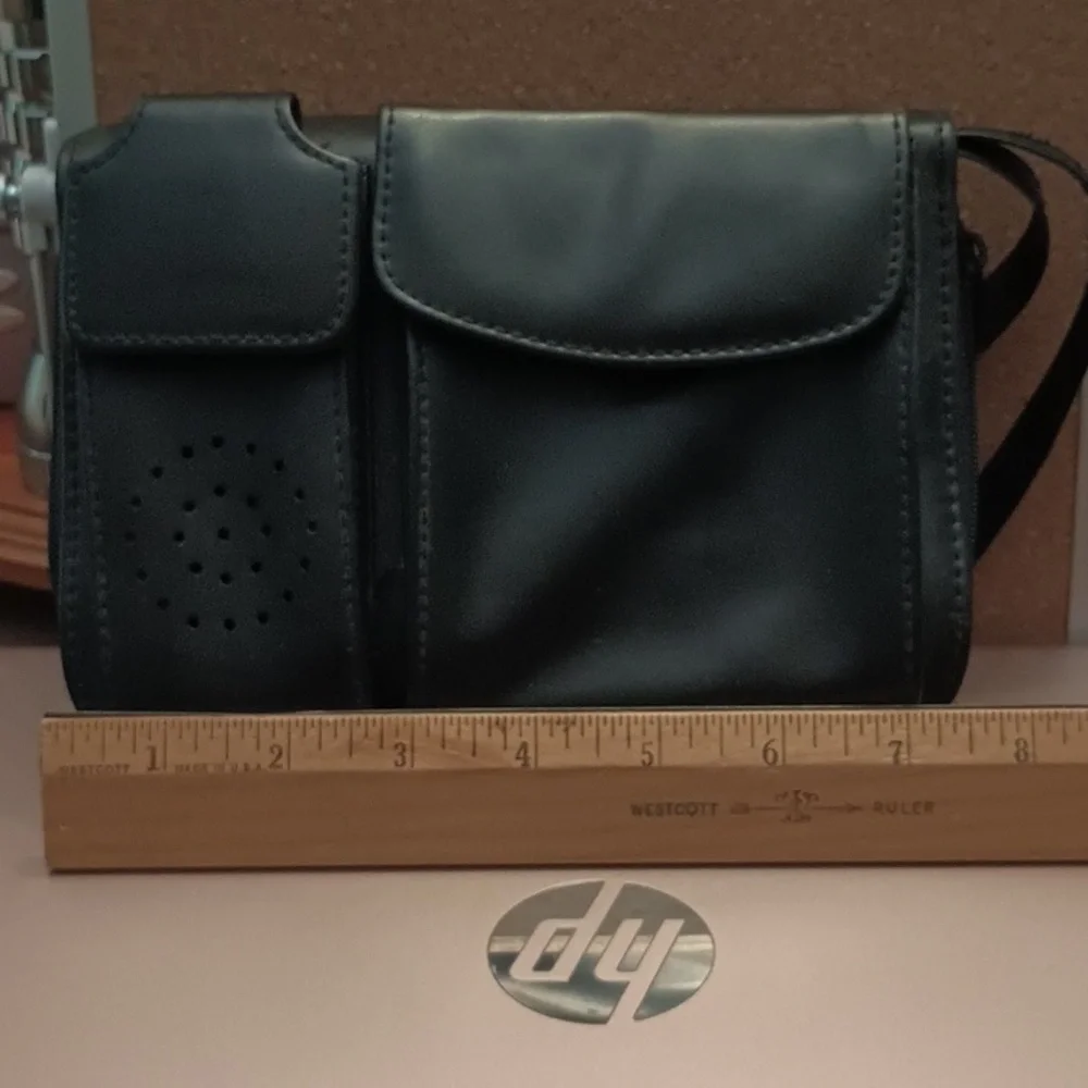 Faux leather black 2 zipper 2 pocket unisex organizer